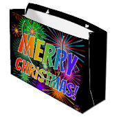 Spaß, farbenfroh, Regenbogenspektrum "MERRY CHRIST Große Geschenktüte (Rückseite Schrägansicht)