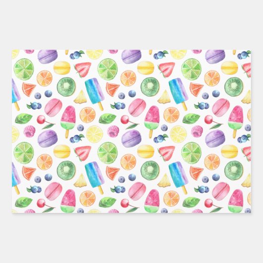 Spaß farbenfroh Tutti Fruitti Tropical Geschenkpapier Set (Vorderseite)