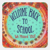 Spaß farbenfroh zurück zur Schule Niedlich Quadratischer Aufkleber (Vorderseite)