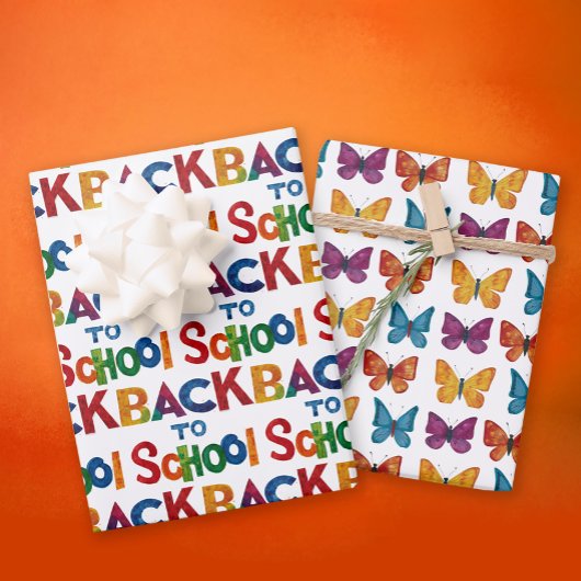 Spaß farbenfroh zurück zur Schule Wasserfarbenblen Geschenkpapier Set