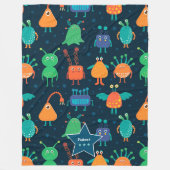 Spaß Farbenfrohe Alien Muster für Kinder auf blau Fleecedecke (Vorderseite)
