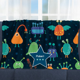 Spaß Farbenfrohe Alien Muster für Kinder auf blau Fleecedecke