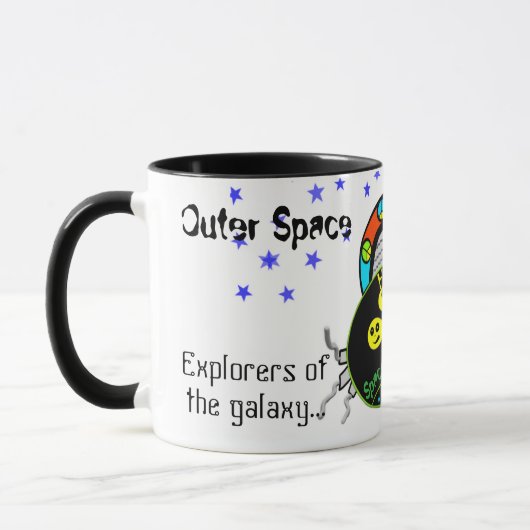 Spaß farbenfrohe friedliche Happy Spaceship Tasse (Links)