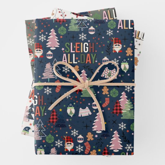 Spaß farbenfrohe Gnomes Weihnachtsbaum Festival Geschenkpapier Set (Beispiel)