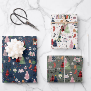 Spaß farbenfrohe Gnomes Weihnachtsbaum Festival Geschenkpapier Set