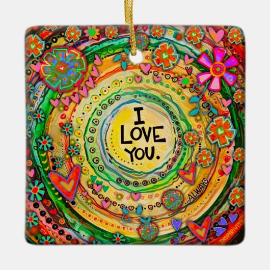 Spaß farbenfrohe Herzen Ich Liebe Sie Inspiritivit Keramikornament (Vorderseite)