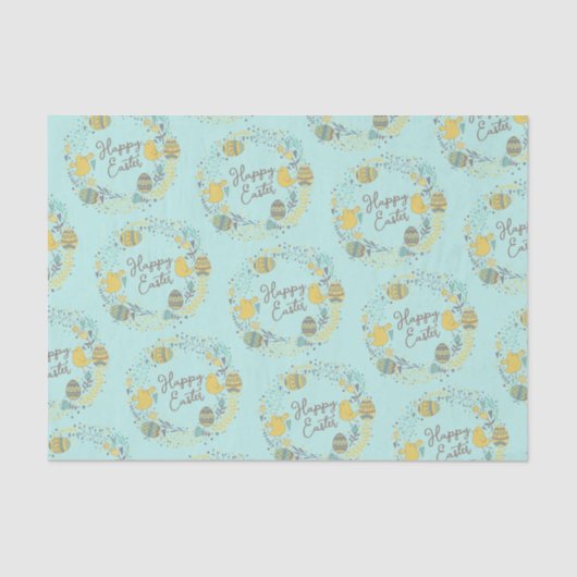 Spaß farbenfrohe Kranz Joyful Chicks Eggs Gruß Seidenpapier (Vorderseite)