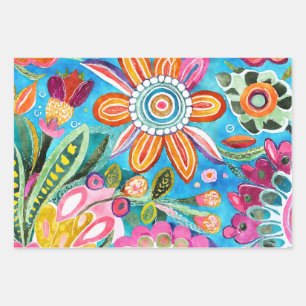 Spaß Farbenfrohe Künstlerische Blüten Geschenkpapier Set