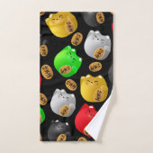 Spaß Farbenfrohe Maneki-Neko-Katzen Muster schwarz Badhandtuch Set (Handtuch)