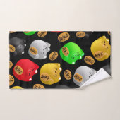 Spaß Farbenfrohe Maneki-Neko-Katzen Muster schwarz Badhandtuch Set (Handtuch)