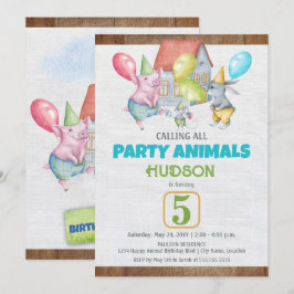 Spaß Farbenfrohe Party Tiere Junge Geburtstag Einladung