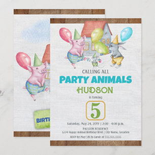 Spaß Farbenfrohe Party Tiere Junge Geburtstag Einladung