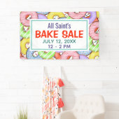 Spaß farbenfrohe Pastel Donuts Bake Sale Banner (Insitu)