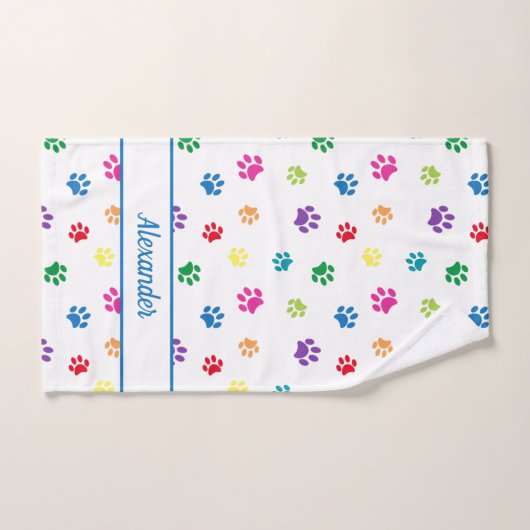 Spaß Farbenfrohe Paw Prints Personalisiert Badhandtuch Set (Handtuch)
