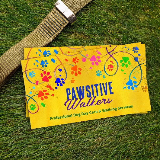Spaß Farbenfrohe Pfotenspur - Hunde Walker Visitenkarte