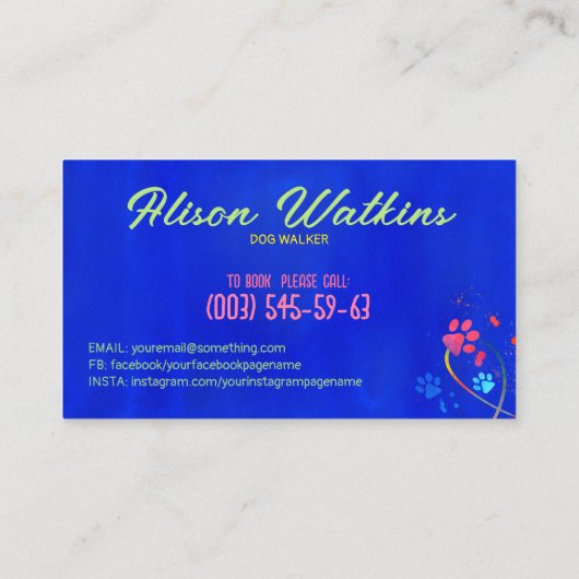 Spaß Farbenfrohe Pfotenspur - Hunde Walker Visitenkarte (Rückseite)