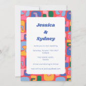 Spaß farbenfrohe Retro Abstrakt Art Red Blue Weddi Einladung (Vorderseite)