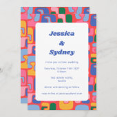 Spaß farbenfrohe Retro Abstrakt Art Red Blue Weddi Einladung (Vorne/Hinten)