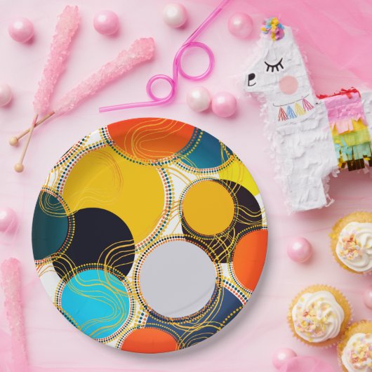 Spaß Farbenfrohe Retro Abstrakt Gold Freeform Part Pappteller (Party)