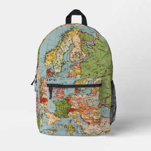 Spaß Farbenfrohe Vintage Karte Europas Bedruckter Rucksack
