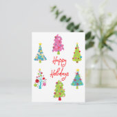 Spaß farbenfrohe Weihnachtsbäume glückliche Ferien Postkarte (Stehend Vorderseite)