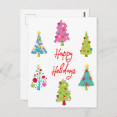 Spaß farbenfrohe Weihnachtsbäume glückliche Ferien Postkarte (Vorne/Hinten)