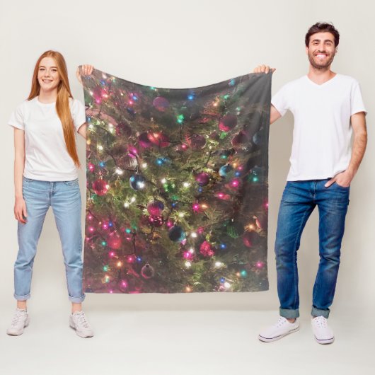 Spaß farbenfrohe Weihnachtsbaumleuchten Fleecedecke (Beispiel)