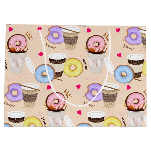 Spaß Farbenfroher Kaffee & Donut Große Geschenktüte (Rückseite)