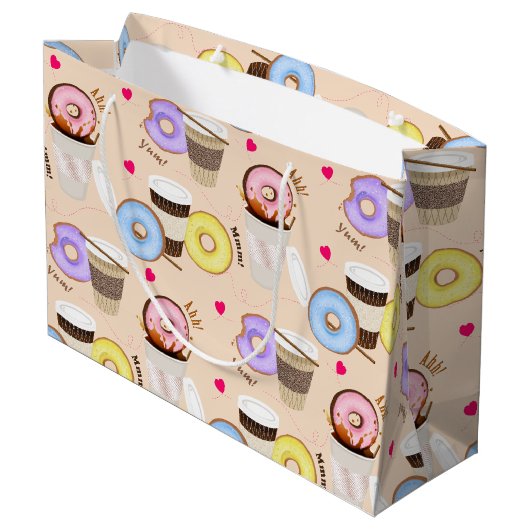 Spaß Farbenfroher Kaffee & Donut Große Geschenktüte (Rückseite Schrägansicht)
