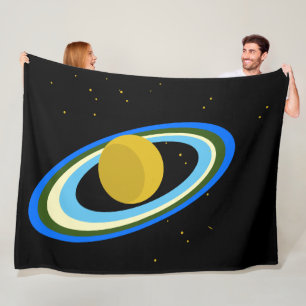Spaß Farbenfroher Planet Saturn Rings Sterne Weltr Fleecedecke