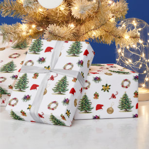 Spaß Farbenfroher Weihnachtsbaum und -dekorationen Geschenkpapier