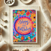 Spaß farbiges Glück Geburtstag florales Zeitalter Karte