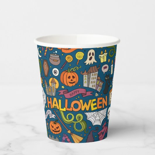 Spaß farbiges Halloween Thema auf Blue Paper Cups Pappbecher (Links)