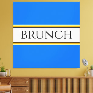 Spaß Festive Bright Blue White BRUNCH Textstreifen Leinwanddruck