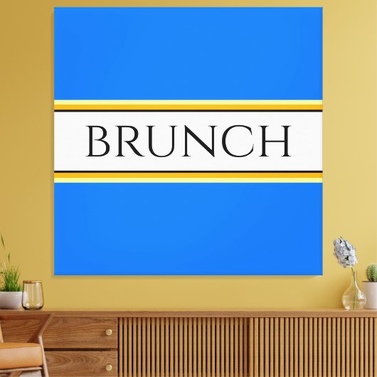 Spaß Festive Bright Blue White BRUNCH Textstreifen Leinwanddruck (Insitu (Wohnzimmer))