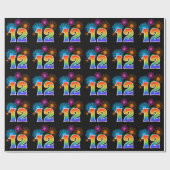 Spaß Feuerwerk + Regenbogenmuster "12" Ereignisnum Geschenkpapier (Flach)