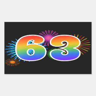 Spaß Feuerwerk + Regenbogenmuster "63" Ereignisnum Rechteckiger Aufkleber