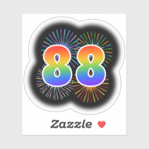 Spaß Feuerwerk + Regenbogenmuster "88" Ereignis # Aufkleber