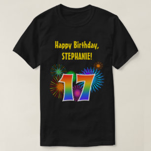 Spaß-Feuerwerke + Regenbogen-Muster "17" T-Shirt
