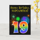 Spaß-Feuerwerke + Regenbogen-Muster "19" Karte (Gelbe Blume)