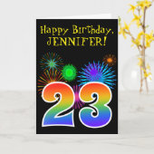 Spaß-Feuerwerke + Regenbogen-Muster "23" Karte (Gelbe Blume)