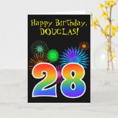 Spaß-Feuerwerke + Regenbogen-Muster "28" Karte (Gelbe Blume)