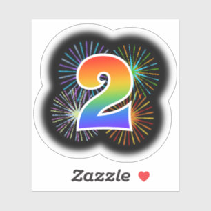 Spaß-Feuerwerke + Regenbogen-Muster "2" Ereignis # Aufkleber
