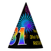 Spaß-Feuerwerke + Regenbogen-Muster "31" Partyhütchen (Links)