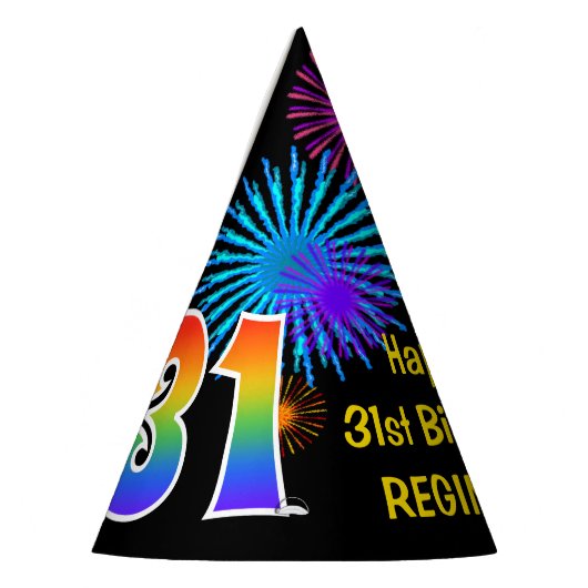 Spaß-Feuerwerke + Regenbogen-Muster "31" Partyhütchen (Links)