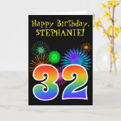 Spaß-Feuerwerke + Regenbogen-Muster "32" Karte (Gelbe Blume)