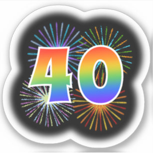 Spaß-Feuerwerke + Regenbogen-Muster "40" Ereignis Aufkleber