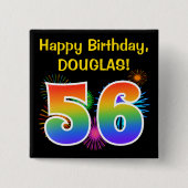 Spaß-Feuerwerke + Regenbogen-Muster "56" Button (Vorderseite)