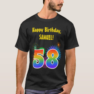 Spaß-Feuerwerke + Regenbogen-Muster "58" T-Shirt