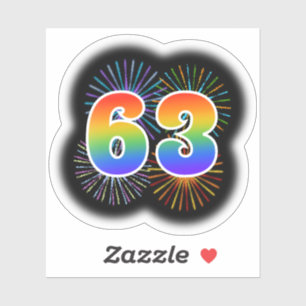 Spaß-Feuerwerke + Regenbogen-Muster "63" Ereignis Aufkleber